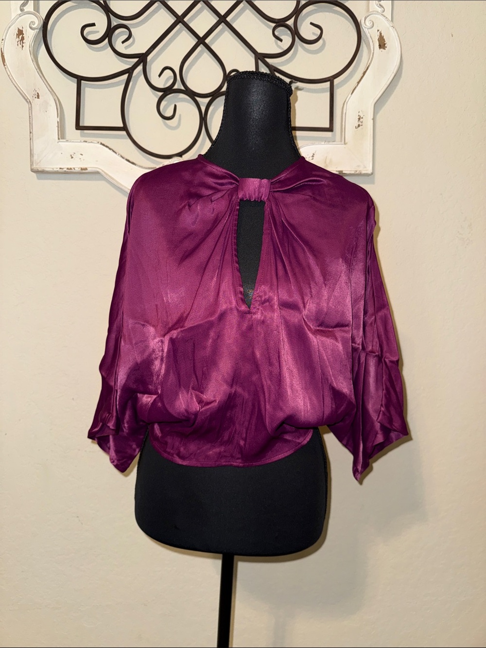 Zara Satin Purple Keyhole Knot Front Blouse